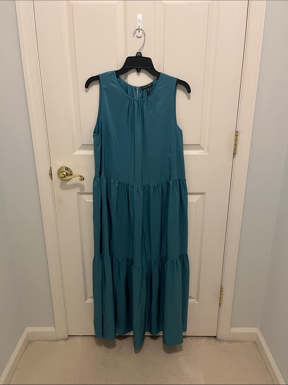 Eileen Fisher Sleeveless Teal Tiered Maxi Dress